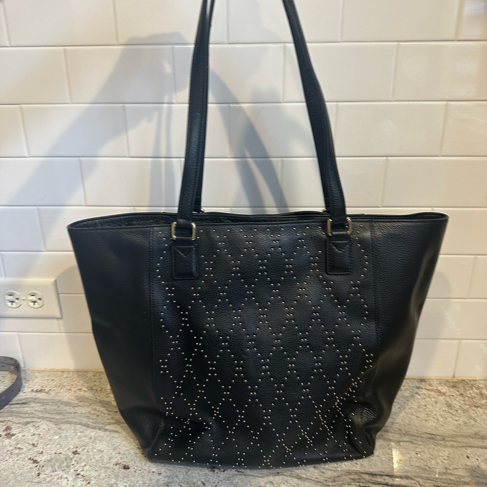 Elegant Black Studded Tote Bag Leather Vera Bradley
